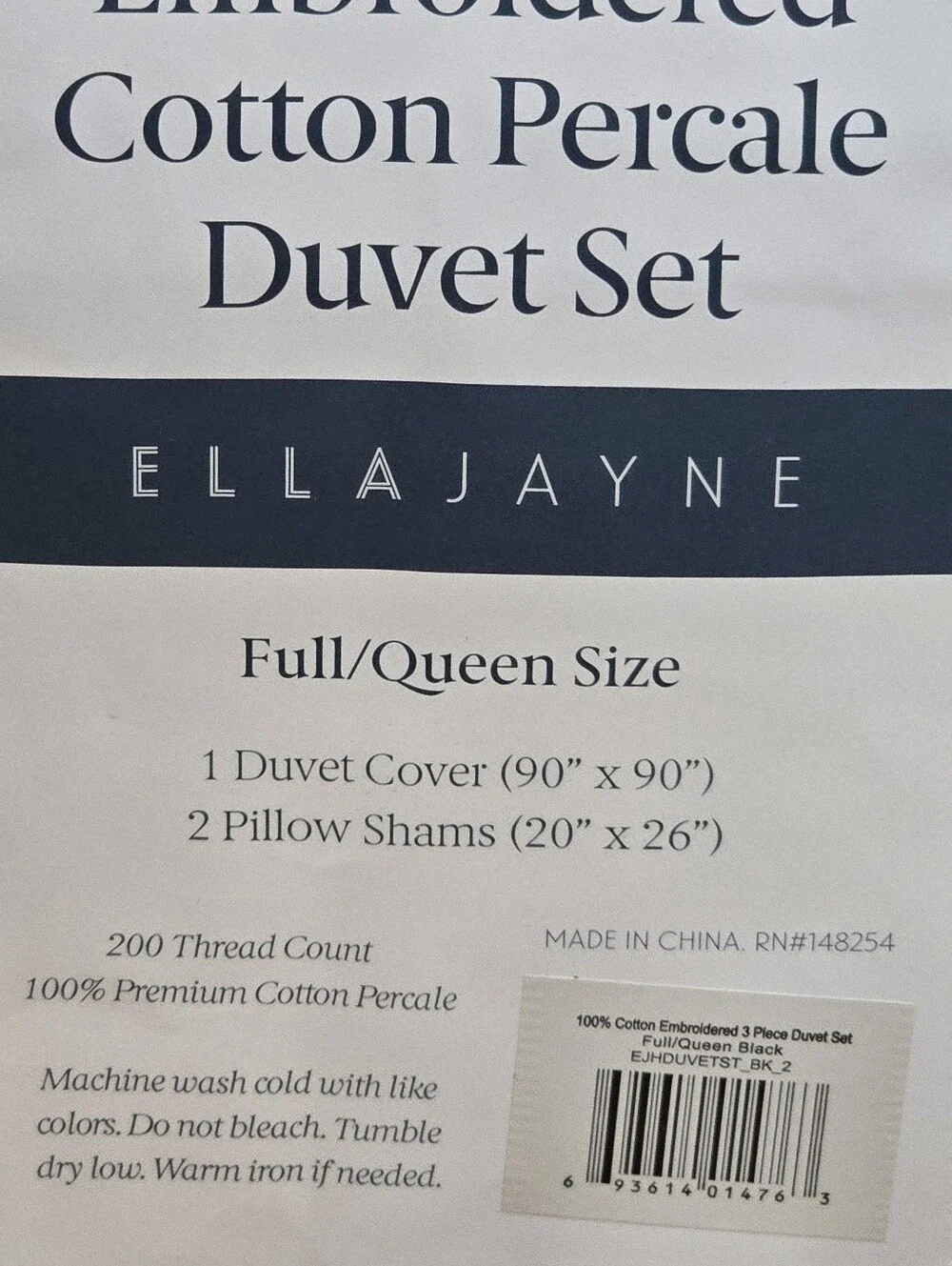 Ella Jayne Duvet Cover (3 Pcs), 100% Cotton Percale, Full/Queen, White/Black
